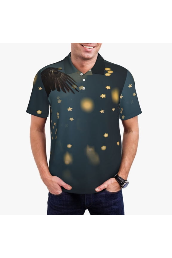 North American Bald Eagle Print Mens Polo Shirts,Mens Golf Polo Shirts,Short Sleeve Casual Polo Shirts for Men,Summer Fashion Beach Shirts-XX-Large