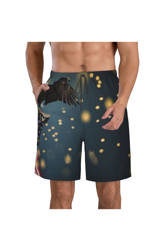 North American Bald Eagle Print Mens Swim Trunks Quick Dry Board Shorts,Breathable Hawaii Beach Shorts Swimwear Bathing Suits-Small