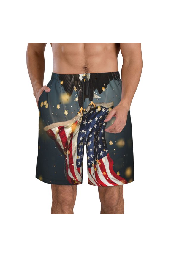 North American Bald Eagle1 Print Mens Swim Trunks Quick Dry Board Shorts,Breathable Hawaii Beach Shorts Swimwear Bathing Suits-Small