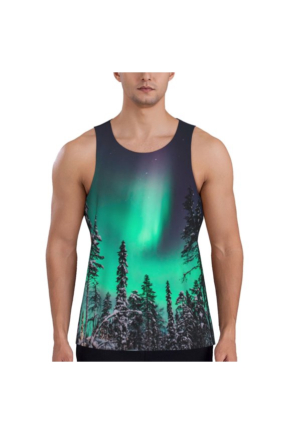 Northern Lights 2 Print Men's Workout Tank Top,Quick Dry Workout Tank Top,Gym Muscle Tee,Fitness Bodybuilding Sleeveless T Shirt-3X-Large