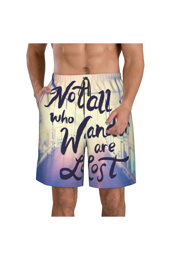 Not All Those Who Wander Are Lost Print Mens Swim Trunks Quick Dry Board Shorts,Breathable Hawaii Beach Shorts Swimwear Bathing Suits-Large