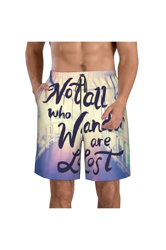 Not All Those Who Wander Are Lost Print Mens Swim Trunks Quick Dry Board Shorts,Breathable Hawaii Beach Shorts Swimwear Bathing Suits-X-Large