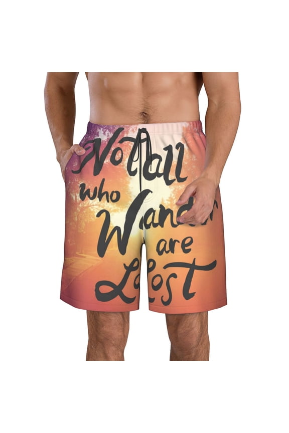 Not All Who Wander Are Lost Print Mens Swim Trunks Quick Dry Board Shorts,Breathable Hawaii Beach Shorts Swimwear Bathing Suits-Small