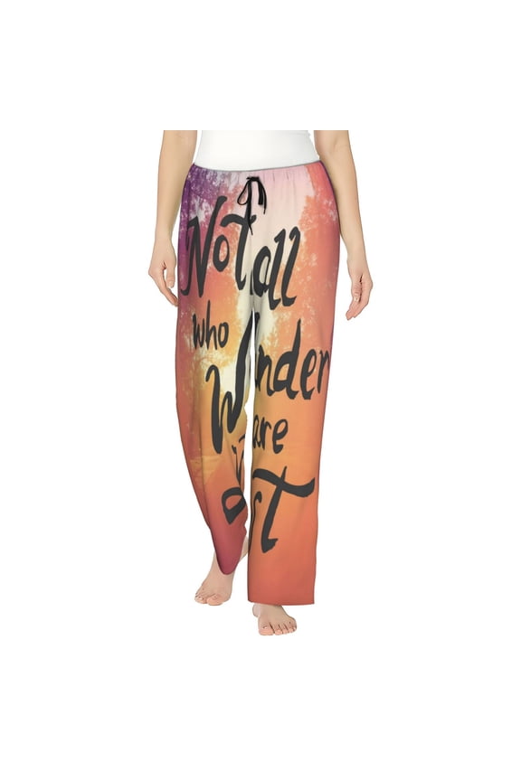 Not All Who Wander Are Lost Print Women Pajama Pants,Comfy Pj Bottom with Pockets & Drawstring,Stretch Casual Sleepwear-Medium