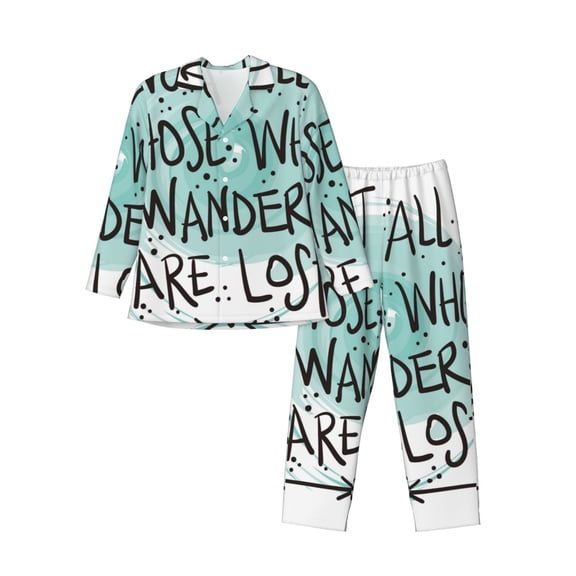 Logiee Not All Who Wander Are Lost1 Print Mens Long Sleeve Pajama Set,Notched Collar Pajamas for Men, Men's Sleepwear,Mens Sleepwear with Pockets & Button Down-Large