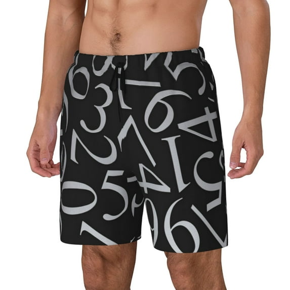 Logiee Numbers Print Men's Swim Trunk,Quick Dry Board Shorts ,Men's Swim Trunks with Compression Liner, Bathing Suits with Pockets-Small