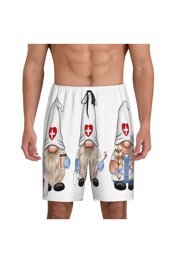 Nurse doctor gnome Print Men's Pajama Shorts with Drawstring & Pockets,Sleep Shorts for Men,Sleepwear Bottoms,Elastic Waistband Loungewear-XX-Large
