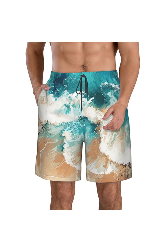 Ocean Wave Crash Print Mens Swim Trunks Quick Dry Board Shorts,Breathable Hawaii Beach Shorts Swimwear Bathing Suits-XX-Large