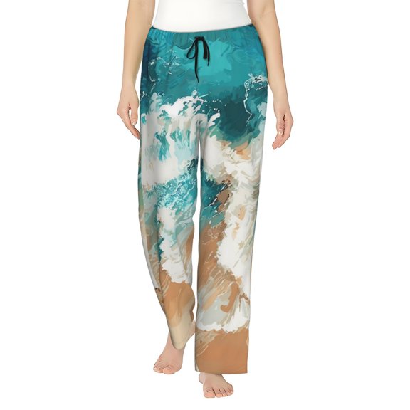 Logiee Ocean Wave Crash Print Women Pajama Pants,Comfy Pj Bottom with Pockets & Drawstring,Stretch Casual Sleepwear-Large