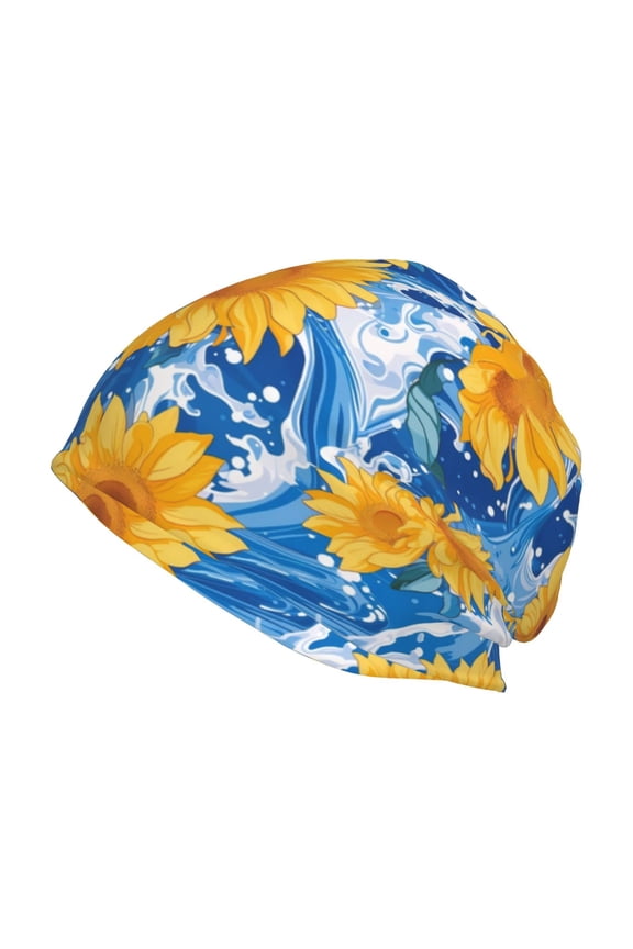 Ocean Wave Sunflower Print Unisex Knit Beanie for Men Women Winter Hat,Beanies Skull Caps