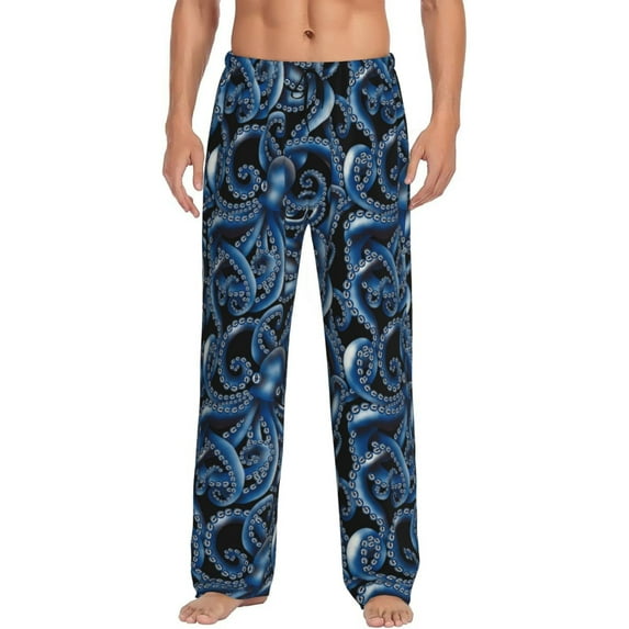 Logiee Octopus Print Pajama Pants for Men,Men’s Pajama Bottoms,Mens PJ Pants with Pockets & Button Fly-Small