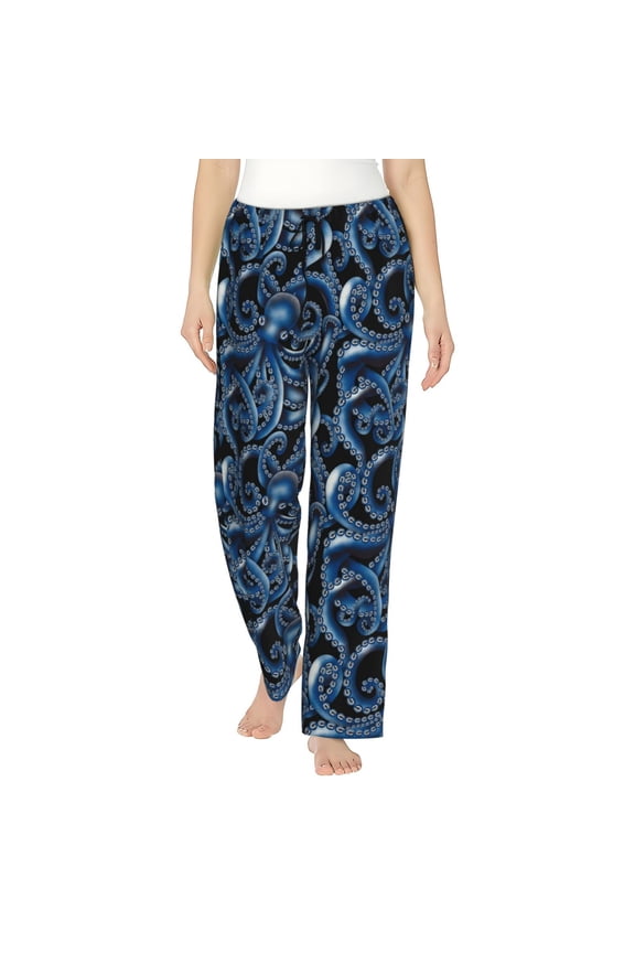 Octopus Print Women Pajama Pants,Comfy Pj Bottom with Pockets & Drawstring,Stretch Casual Sleepwear-Large