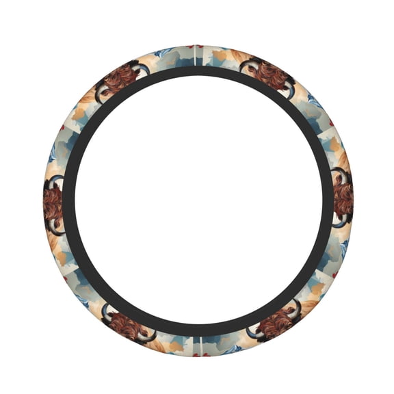 Logiee Oil Painting Style Iceberg Yak Print Breathable Elastic Steering Wheel Cover, Non-Slip Stretch Steering Wheel Protector,Universal 15 Inch Fit Auto, Suvs, Truck