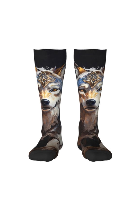 Oil Painting Tribal Wolf Print Gift Stocking Stuffers,Adult Stockings,Novelty Socks,Funny Socks Birthday Running Walking Sleeping