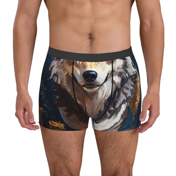 Logiee Oil Painting Tribal Wolf Print Mens Boxer Briefs,Boxer Briefs for Men,Breathable Stretch Underwear,Boys Boxer Briefs-Large