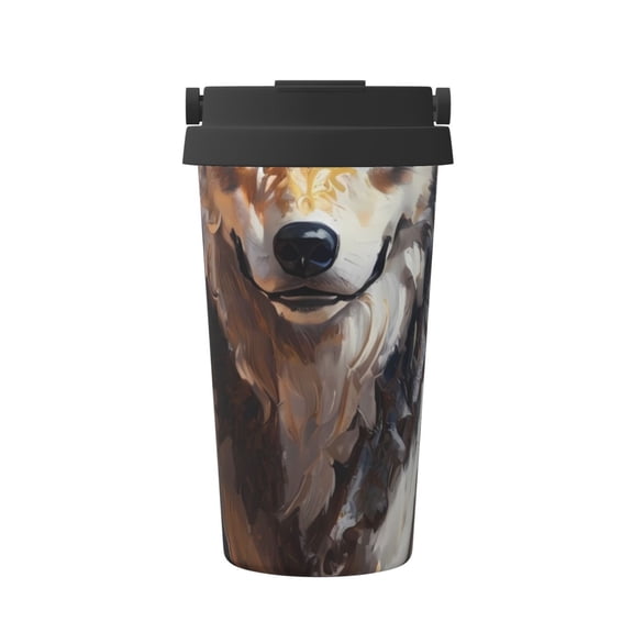 Logiee Oil Painting Tribal Wolf Print Stainless Steel Coffee Tumbler, Travel Coffee Mug, Insulated Coffee Mug with Lid, Spill Proof Coffee Cup, Portable Thermal Mug
