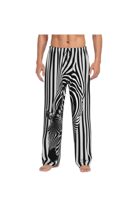 Optical Zebra Illusion Print Pajama Pants for Men,Men’s Pajama Bottoms,Mens PJ Pants with Pockets & Button Fly-Medium
