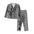 thumbnail image 1 of Logiee Optical Zebra Illusion Print Womens Pajamas Set,Long Sleeve Sleepwear,Button Down Lounge Set 2 Pieces,Soft Nightwear Pjs Set-Large, 1 of 7