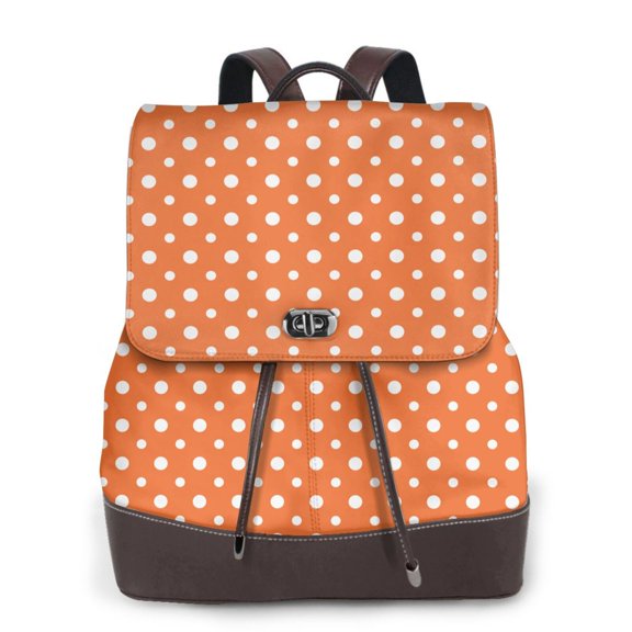 Logiee Orange And White Polka Dot Print Backpack Purse for Women,Fashion Leather Backpack Purse,Women's Leather Backpack for Work College Travel