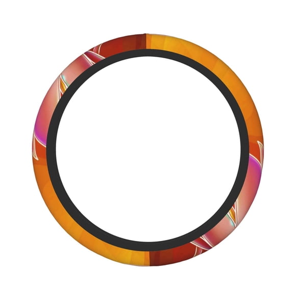 Logiee Orange Flower Psychedelic Print Breathable Elastic Steering Wheel Cover, Non-Slip Stretch Steering Wheel Protector,Universal 15 Inch Fit Auto, Suvs, Truck