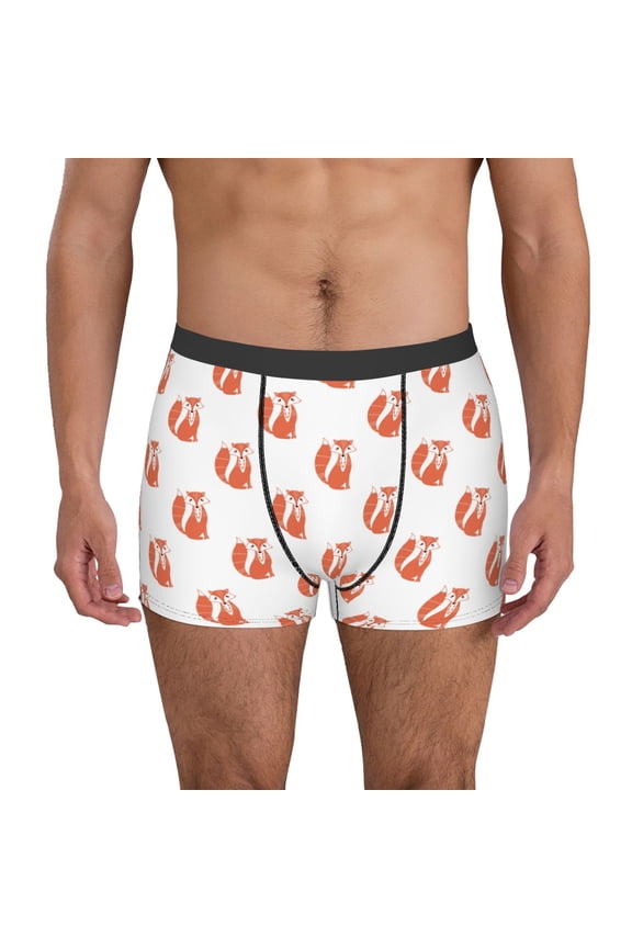Orange Fox Print Mens Boxer Briefs,Boxer Briefs for Men,Breathable Stretch Underwear,Boys Boxer Briefs-Small