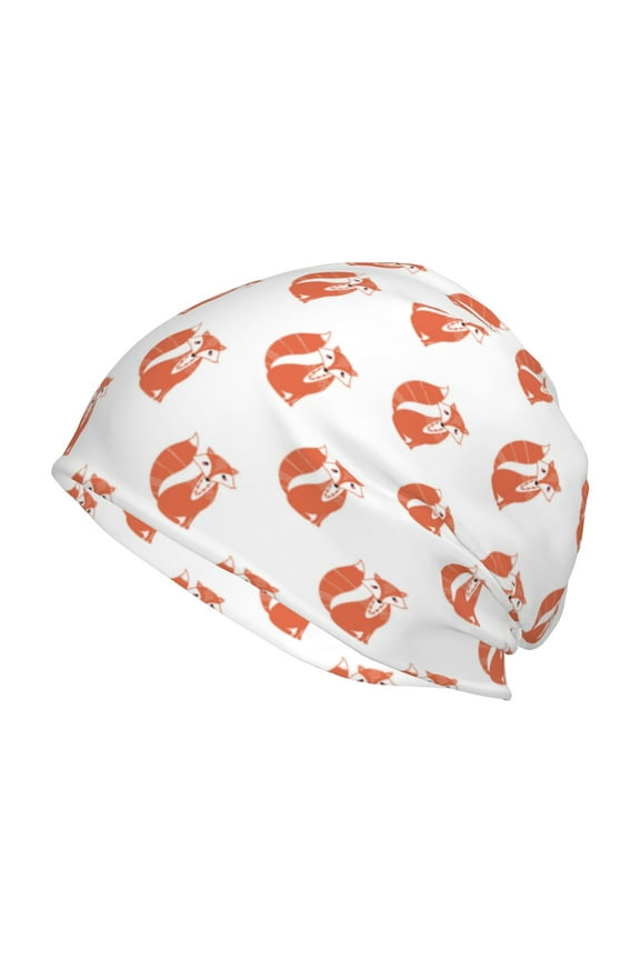 Orange Fox Print Unisex Knit Beanie for Men Women Winter Hat,Beanies Skull Caps