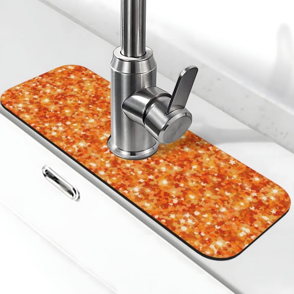 Logiee Orange Glitter Print Kitchen Sink Splash Guard Faucet Mat for Splash Guard Behind Faucet Drip Catcher for Kitchen,Bathroom,Sink Mat,Dish Drying Mat,Bathroom-15" X 5.5"