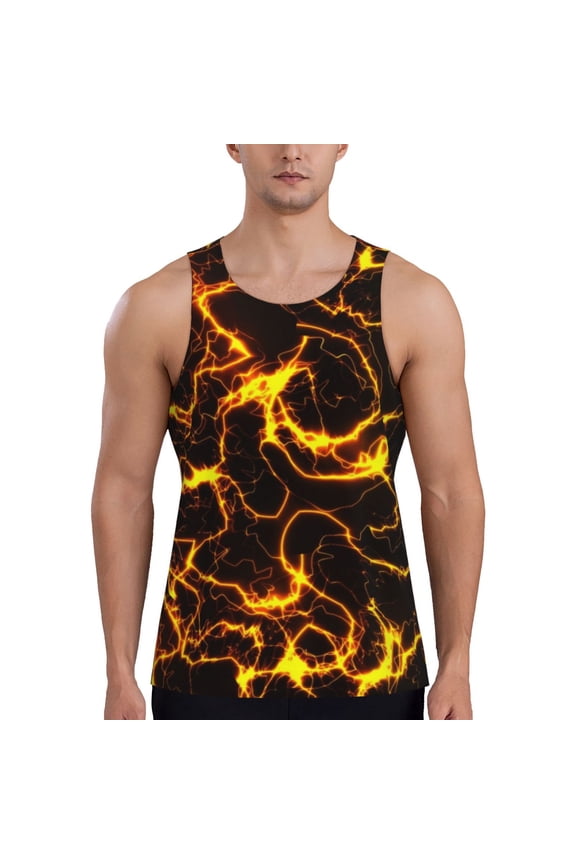 Orange Lightning Print Men's Workout Tank Top,Quick Dry Workout Tank Top,Gym Muscle Tee,Fitness Bodybuilding Sleeveless T Shirt-4X-Large