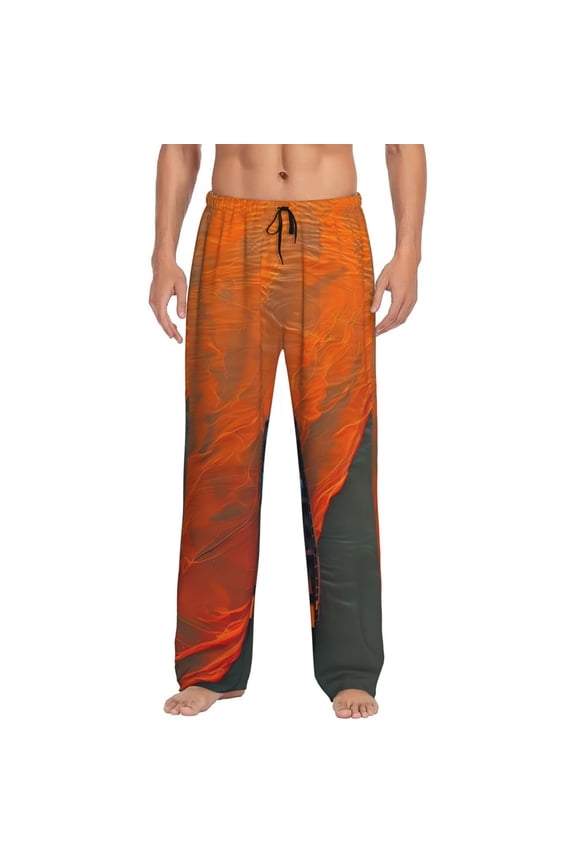 Orange Net Fishing Boat Print Pajama Pants for Men,Men’s Pajama Bottoms,Mens PJ Pants with Pockets & Button Fly-Large
