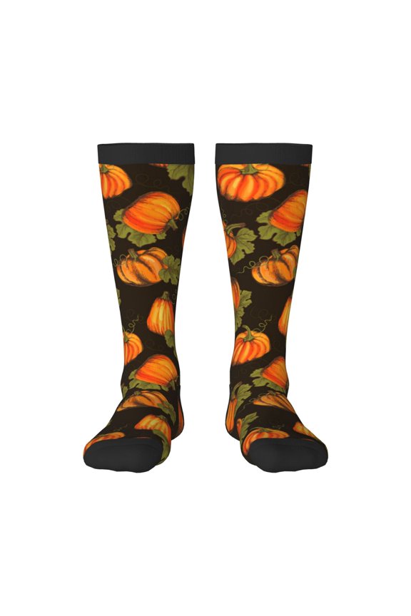 Orange Pumpkin Print Gift Stocking Stuffers,Adult Stockings,Novelty Socks,Funny Socks Birthday Running Walking Sleeping