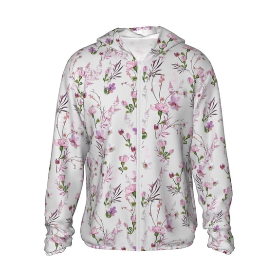 Logiee Orchids Flowers Print Men's Women Light Jacket Full Zip Sun Protection Hoodie Long Sleeve Sun Shirts for Men Hiking Fishing Zip Pockets-Medium