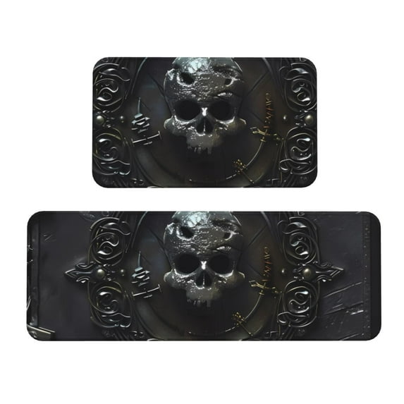 Logiee Ornate Dark Skull Book Print Kitchen Mats for Floor Sets of 2,Waterproof Kitchen Rugs,Non Slip Comfort Standing Mat Rug for Home,Runner,Sink,Office,Laundry