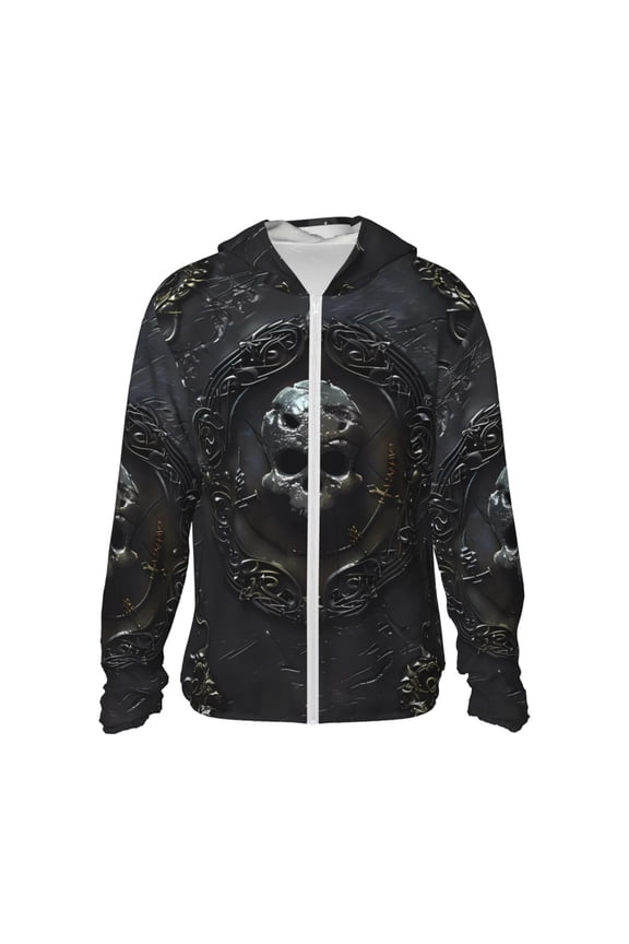 Ornate Dark Skull Book Print Men's Women Light Jacket Full Zip Sun Protection Hoodie Long Sleeve Sun Shirts for Men Hiking Fishing Zip Pockets-X-Large