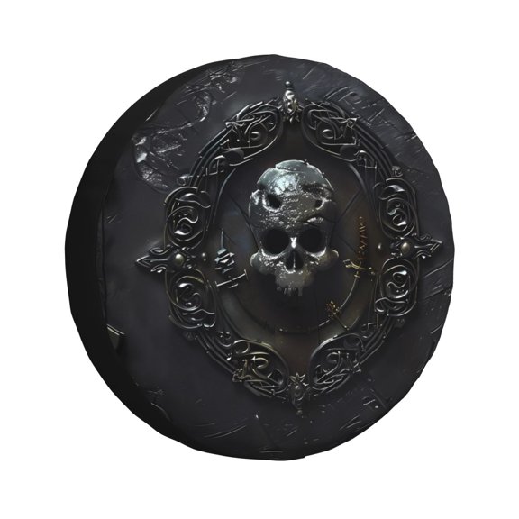 Logiee Ornate Dark Skull Book Print Spare Tire Cover, Universal Wheel Protectors,Waterproof Dust-Proof UV Sun Wheel Tire Cover,Fit for SUV, RV, Travel Trailer, Truck-17 inch