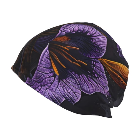 Logiee Ornate Purple Floral Vase Print Unisex Knit Beanie for Men Women Winter Hat,Beanies Skull Caps