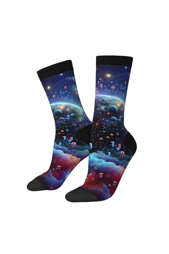 Outer Space Floating Numbers And Letters Print Adult Socks for Men & Women,Calf Socks, Ankle Socks,Boots Socks,Breathable Casual Sock,Unisex Crew Socks