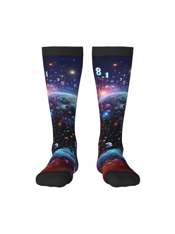 Outer Space Floating Numbers And Letters Print Gift Stocking Stuffers,Adult Stockings,Novelty Socks,Funny Socks Birthday Running Walking Sleeping