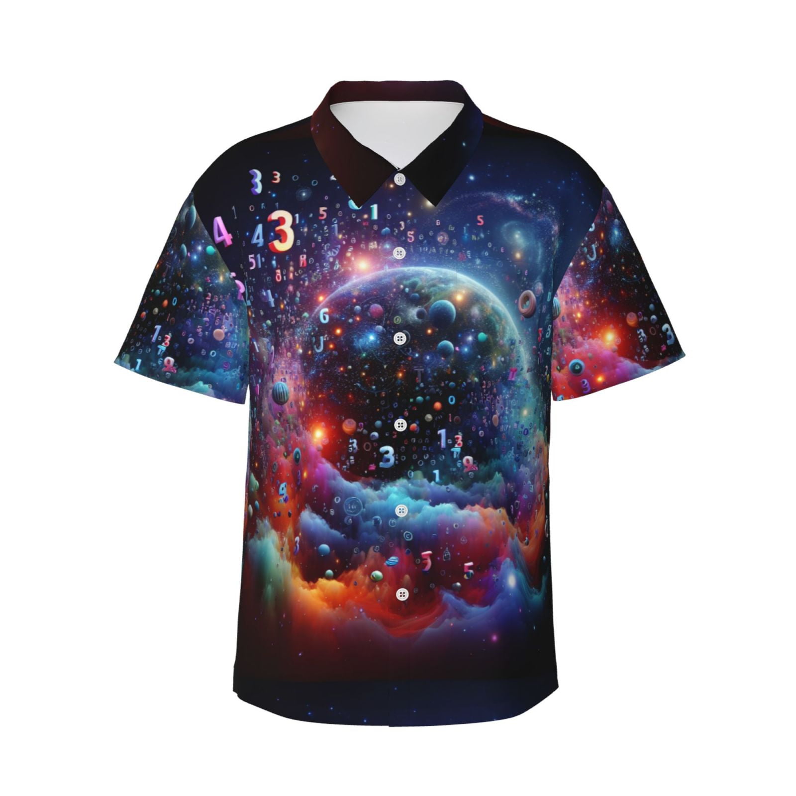 Logiee Outer Space Floating Numbers And Letters Print Mens Hawaiian ...