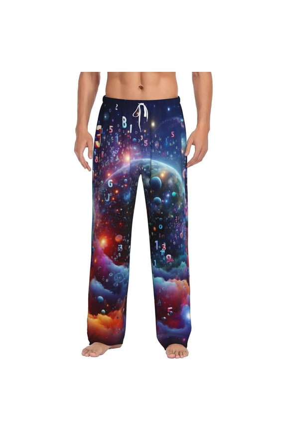 Outer Space Floating Numbers And Letters Print Pajama Pants for Men,Men’s Pajama Bottoms,Mens PJ Pants with Pockets & Button Fly-Small