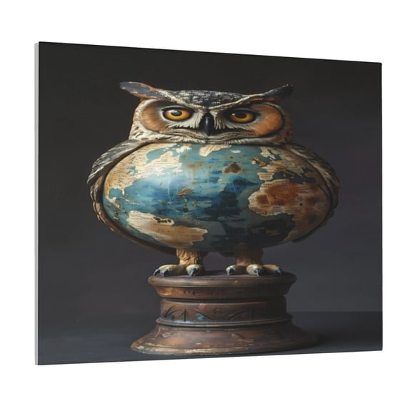 Logiee Owl Globe Sculpture Print Canvas Wall Art ,Art Poster,Canvas Decorative Picture,Decor Wall Pictures for Living Room Bedroom Bathroom,Ready to Hang