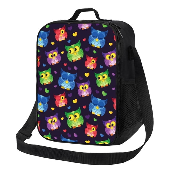 Logiee Owls And Hearts Print Insulated Lunch Bag for Women/Men, Reusable Lunch Box for Office Work School Picnic Beach,Leakproof Freezable Cooler Bag with Shoulder Strap