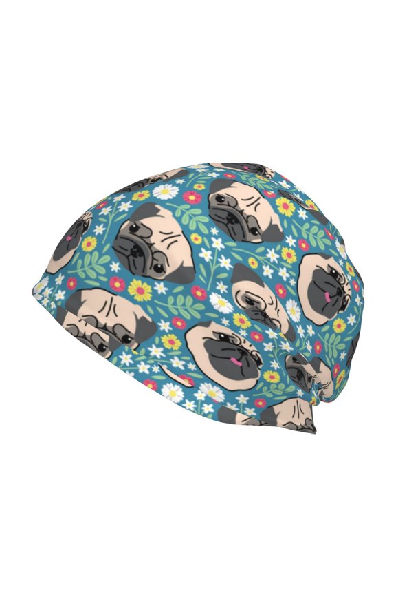 PUG HEAD And Flower Print Unisex Knit Beanie for Men Women Winter Hat,Beanies Skull Caps