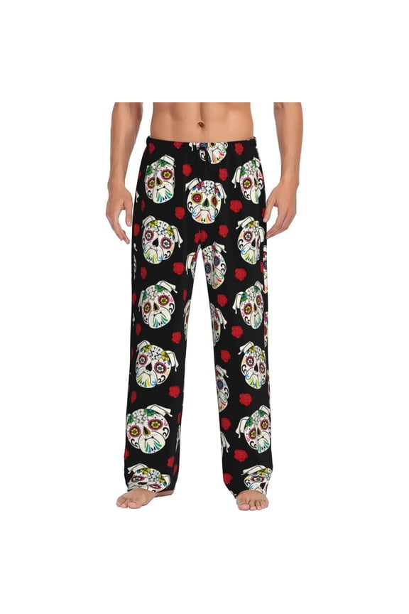 PUG Print Pajama Pants for Men,Men’s Pajama Bottoms,Mens PJ Pants with Pockets & Button Fly-3X-Large