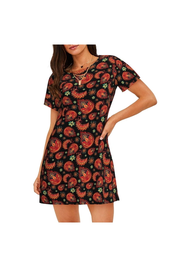 Paisley 5 Print Nightgowns for Women,Soft Short-Sleeved Lightweight Sleepwear, Loose Sleepshirts