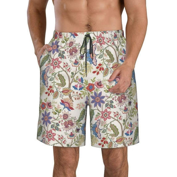 Logiee Paisley Flowers Print Mens Swim Trunks Quick Dry Board Shorts,Breathable Hawaii Beach Shorts Swimwear Bathing Suits-Medium