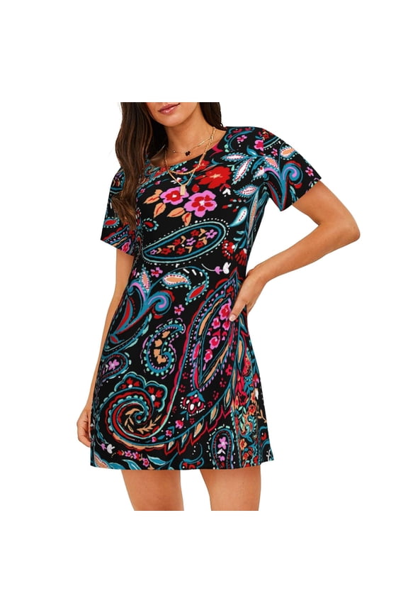 Paisley Print Nightgowns for Women,Soft Short-Sleeved Lightweight Sleepwear, Loose Sleepshirts