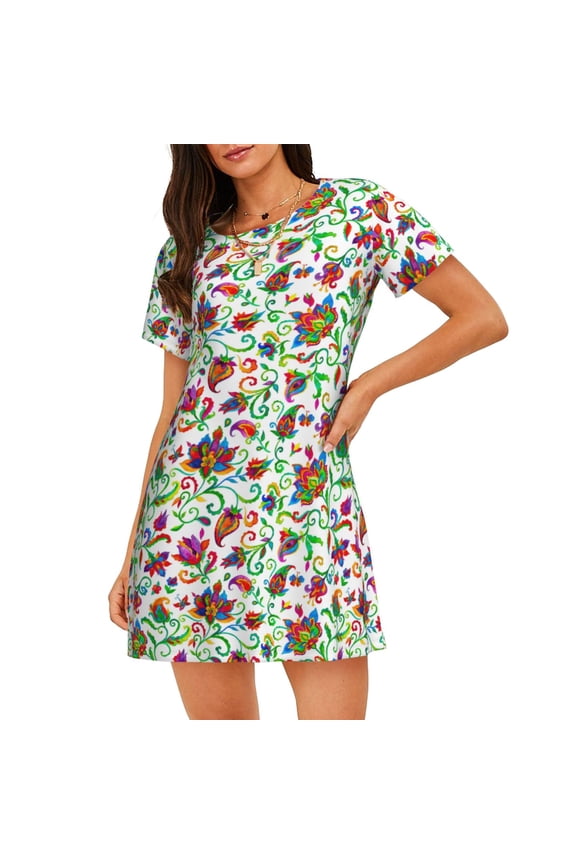 Paisley Print Nightgowns for Women,Soft Short-Sleeved Lightweight Sleepwear, Loose Sleepshirts