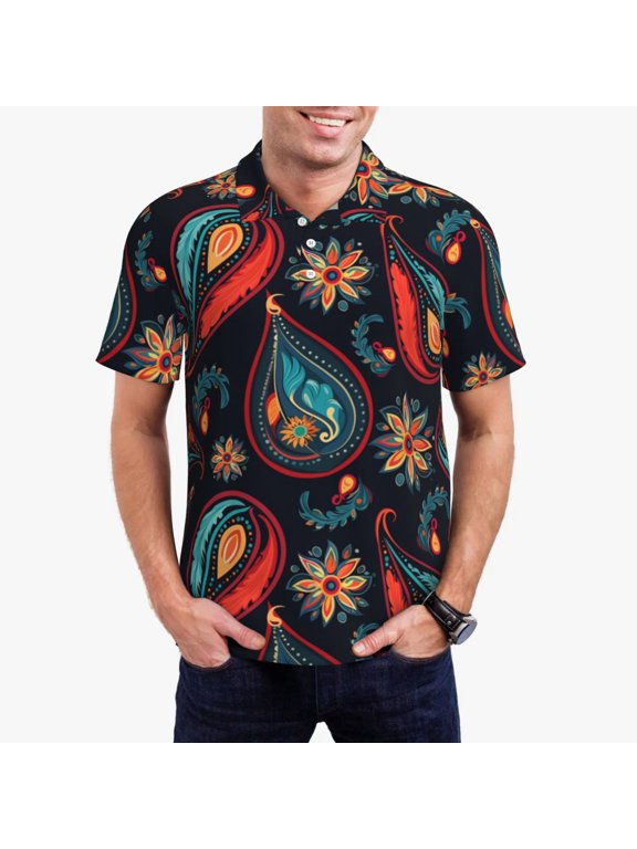 Paisley1 Print Mens Polo Shirts,Mens Golf Polo Shirts,Short Sleeve Casual Polo Shirts for Men,Summer Fashion Beach Shirts-Small