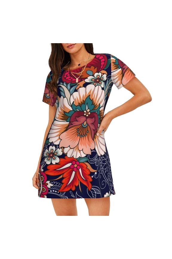 Paisley2 Print Nightgowns for Women,Soft Short-Sleeved Lightweight Sleepwear, Loose Sleepshirts