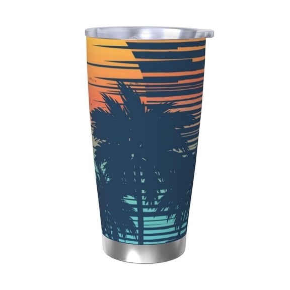 Logiee Palm Trees Print 20OZ Car Cup with Lid, Stainless Steel Vacuum Insulated Double Wall Travel Tumbler, Durable Insulated Coffee Mug,Thermal Cup with Straw-Without Straw